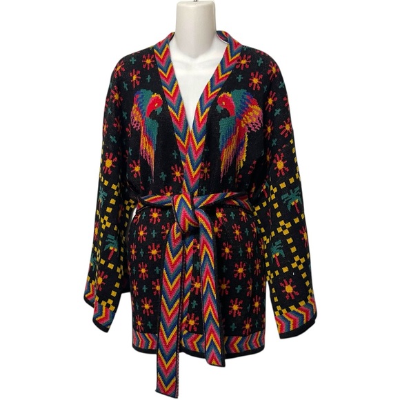 FARM Rio Sweaters - NWT FARM RIO Black Macaw Night Kimono Sweater Cardigan L